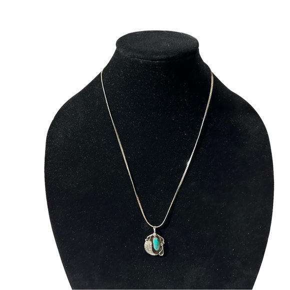 Robert Deutsawe Zuni Sterling Silver Turquoise Pendant Necklace & Cocktail Ring - Picture 5 of 16